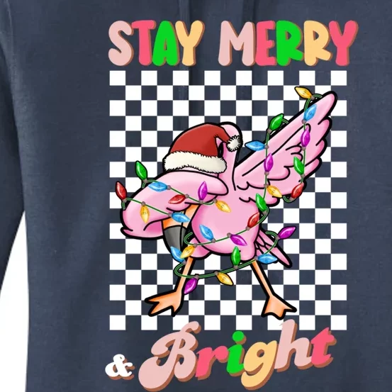 Dabbing Flamingo Stay Merry And Bright Christmas Groovy Xmas Gift Women's Pullover Hoodie