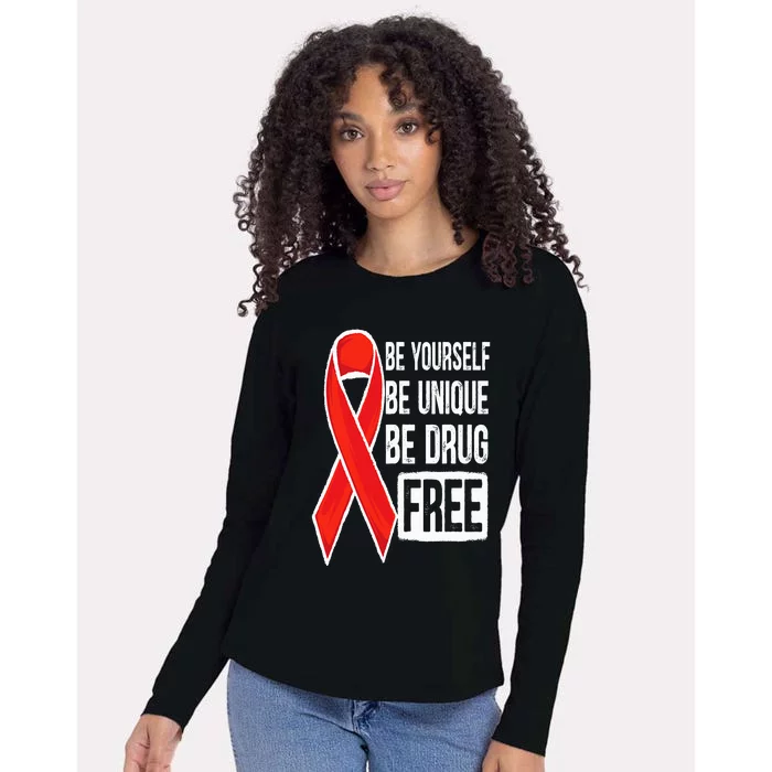 Drug Free Say No To Drugs Wear Red Awareness Red Ribbon Week Womens Cotton Relaxed Long Sleeve T-Shirt