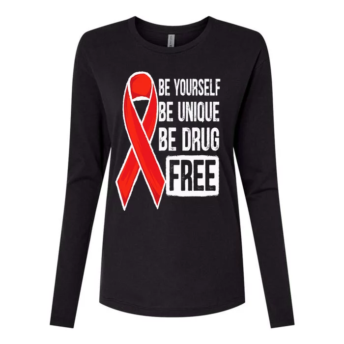 Drug Free Say No To Drugs Wear Red Awareness Red Ribbon Week Womens Cotton Relaxed Long Sleeve T-Shirt