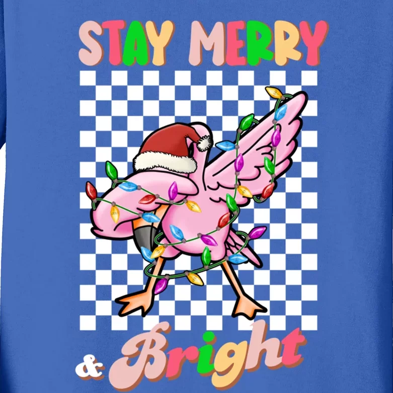 Dabbing Flamingo Stay Merry And Bright Christmas Groovy Xmas Great Gift Kids Long Sleeve Shirt