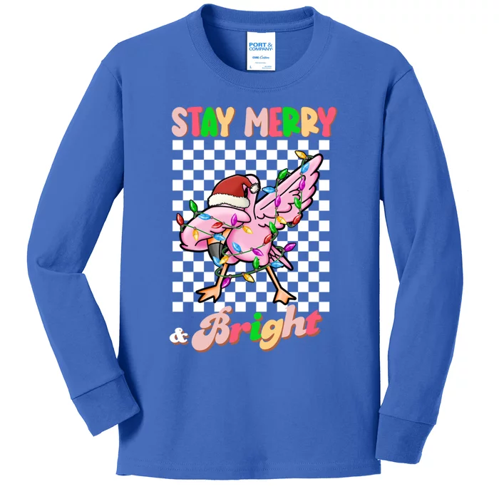 Dabbing Flamingo Stay Merry And Bright Christmas Groovy Xmas Great Gift Kids Long Sleeve Shirt