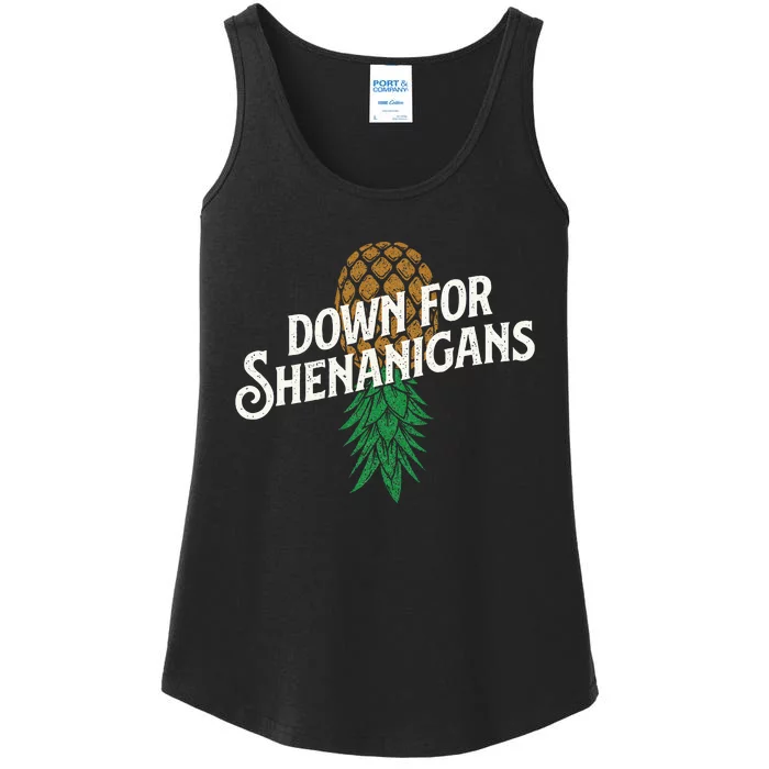 Down For Shenanigans Swinger Couple Upside Down Pineapple Ladies Essential Tank