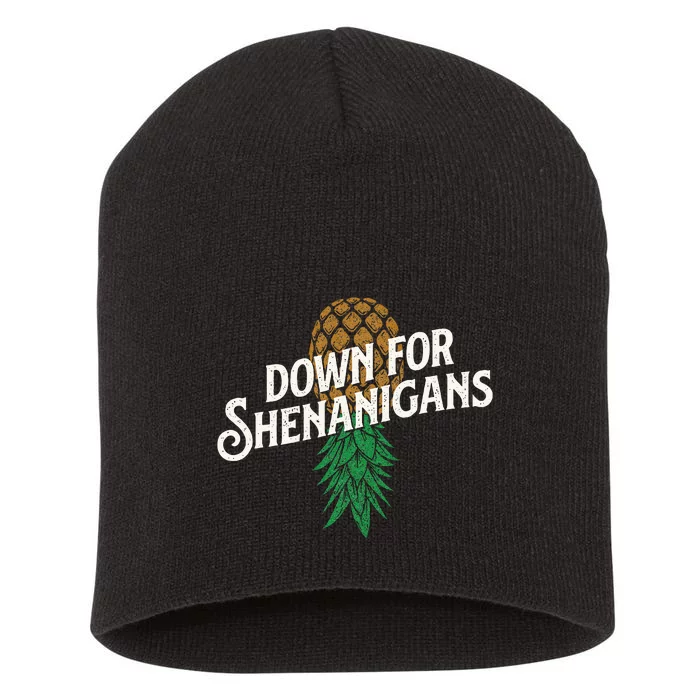 Down For Shenanigans Swinger Couple Upside Down Pineapple Short Acrylic Beanie