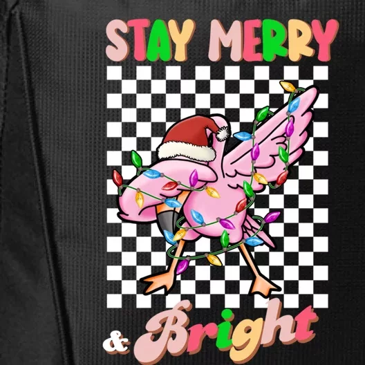 Dabbing Flamingo Stay Merry And Bright Christmas Groovy Xmas Funny Gift City Backpack