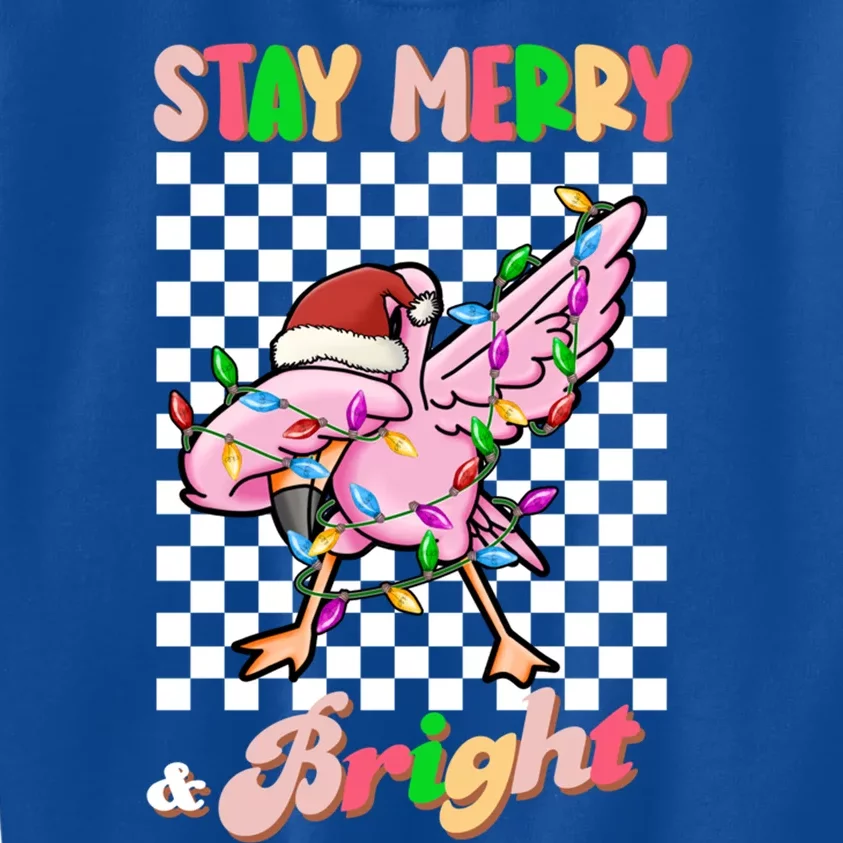 Dabbing Flamingo Stay Merry And Bright Christmas Groovy Xmas Funny Gift Kids Sweatshirt