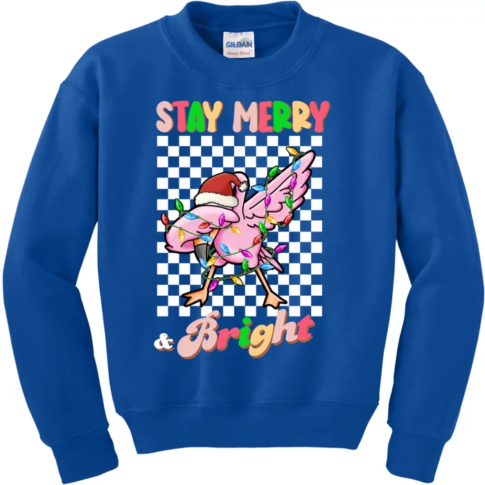 Dabbing Flamingo Stay Merry And Bright Christmas Groovy Xmas Funny Gift Kids Sweatshirt