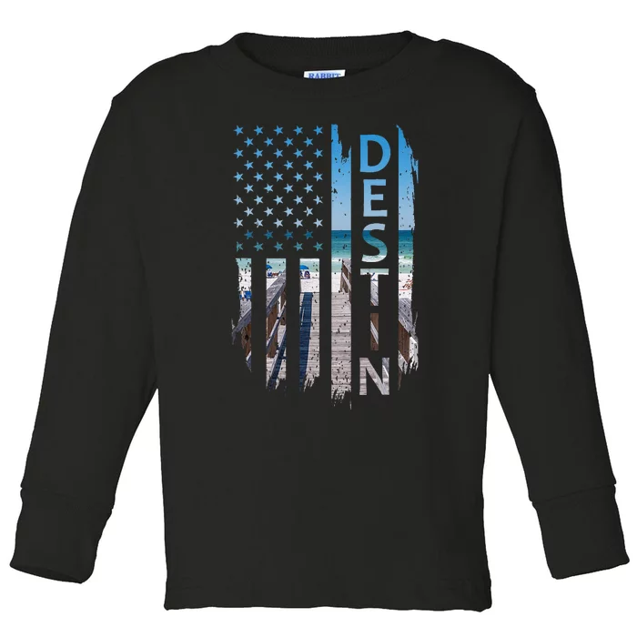 Destin Florida Summer Sunset American Flag Patriotic Toddler Long Sleeve Shirt