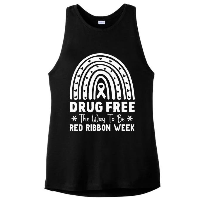 Drug Free The Way To Be Red Ribbon Week Awareness Rainbow Ladies Tri-Blend Wicking Tank