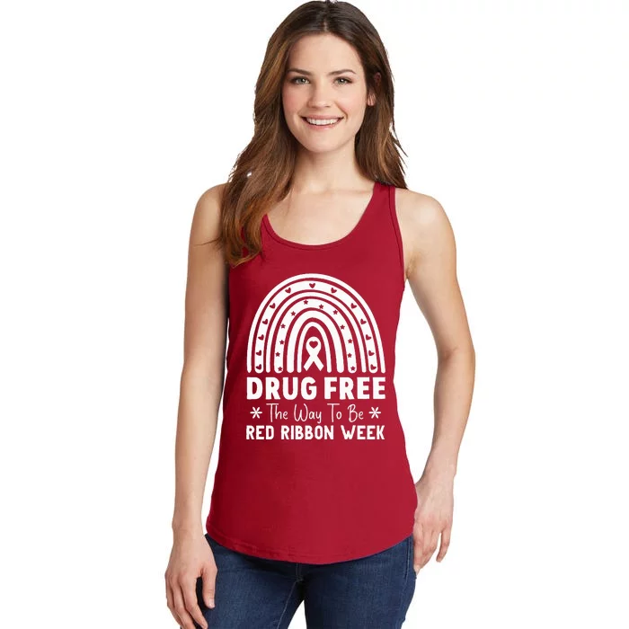 Drug Free The Way To Be Red Ribbon Week Awareness Rainbow Ladies Essential Tank