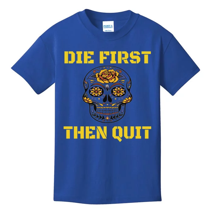 Die First Then Qui Military Veteran Skull Flower Gift Kids T-Shirt