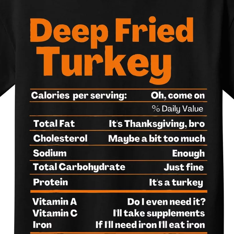 Deep Fried Turkey  Thanksgiving Nutrition Facts Kids T-Shirt