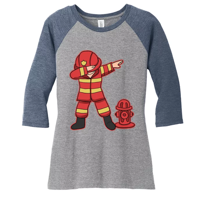 Dabbing Firefighter T Funny Dab Gift Firefighter Women's Tri-Blend 3/4-Sleeve Raglan Shirt