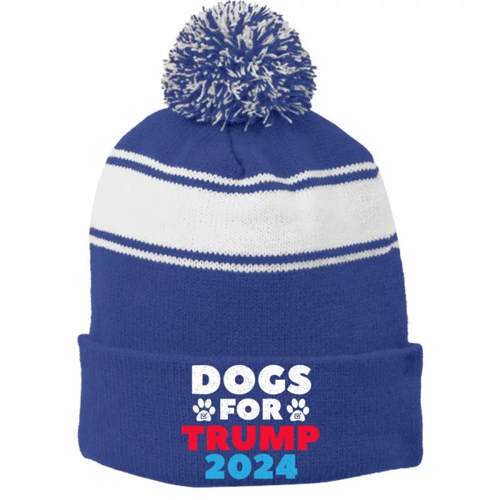 Dogs For Trump 2024 Election Gift Stripe Pom Pom Beanie