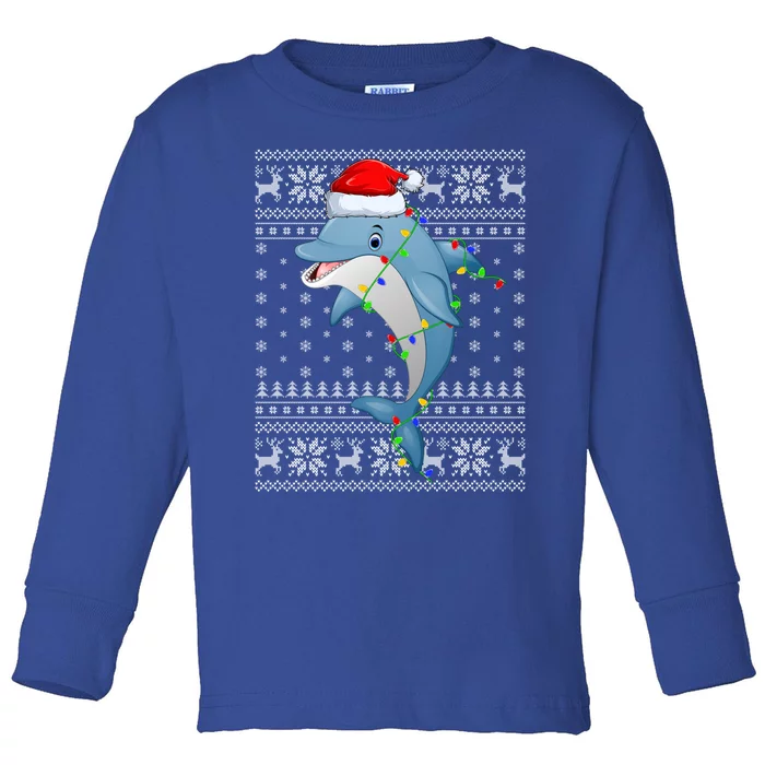 Dolphin Fish Ugly Xmas Sweater Style Santa Dolphin Christmas Meaningful Gift Toddler Long Sleeve Shirt