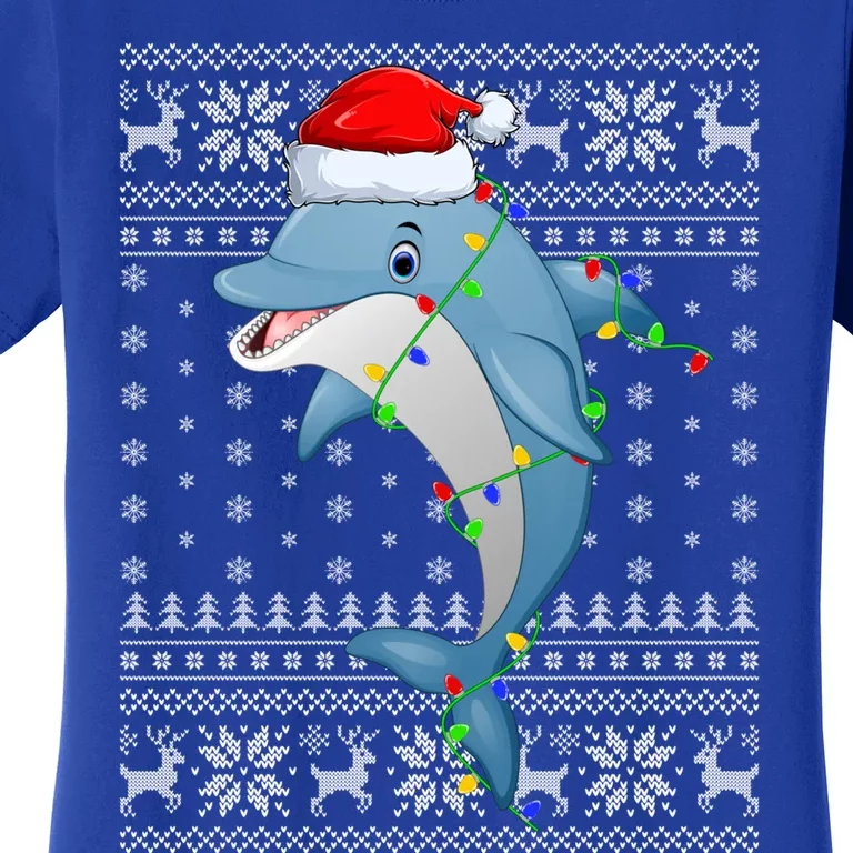 Dolphin Fish Ugly Xmas Sweater Style Santa Dolphin Christmas Meaningful Gift Women's T-Shirt