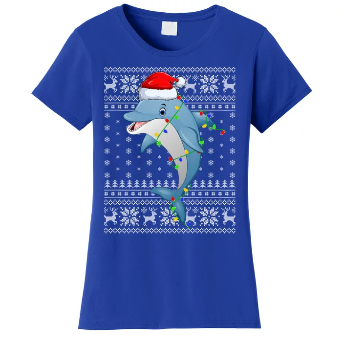 Dolphin Fish Ugly Xmas Sweater Style Santa Dolphin Christmas Meaningful Gift Women's T-Shirt