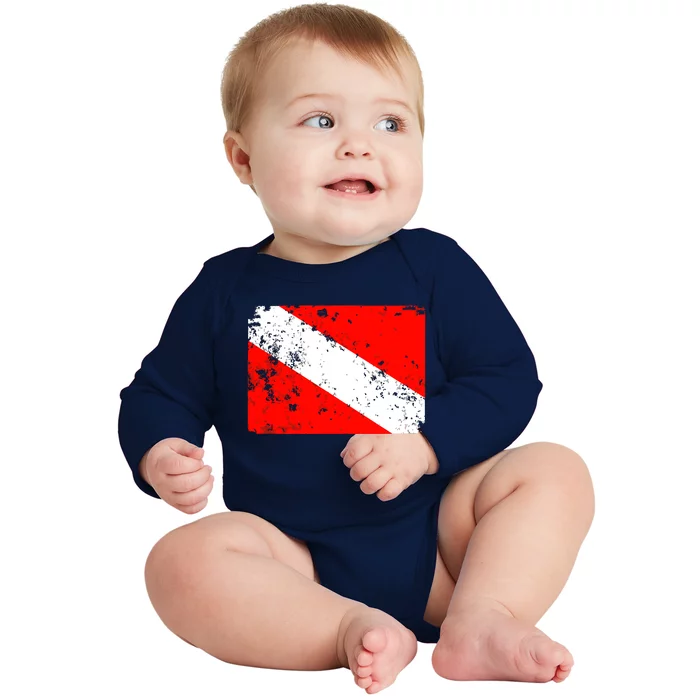 Dive Flag Vintage Worn Scuba Diving Baby Long Sleeve Bodysuit