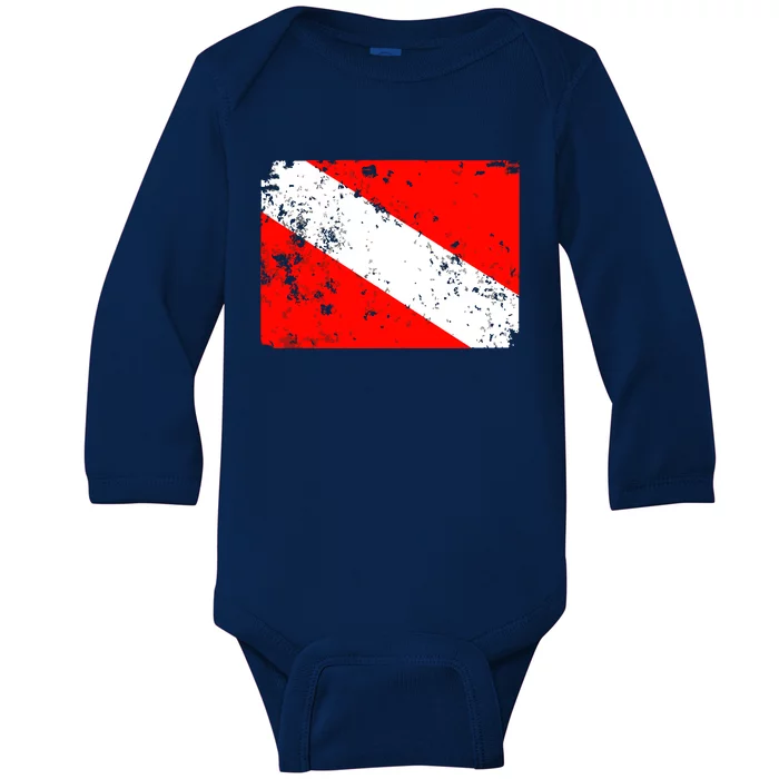 Dive Flag Vintage Worn Scuba Diving Baby Long Sleeve Bodysuit