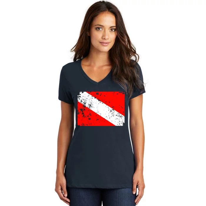 Dive Flag Vintage Worn Scuba Diving Women's V-Neck T-Shirt