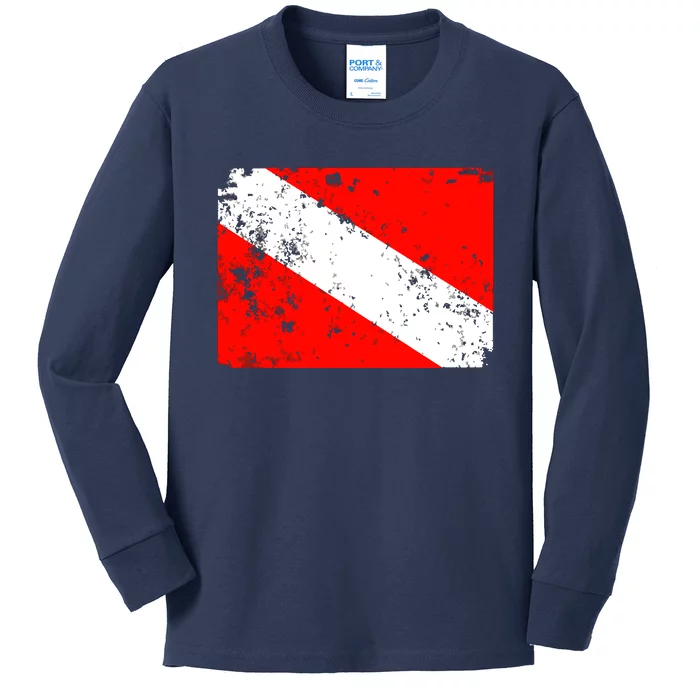 Dive Flag Vintage Worn Scuba Diving Kids Long Sleeve Shirt