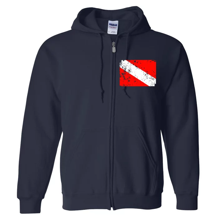 Dive Flag Vintage Worn Scuba Diving Full Zip Hoodie