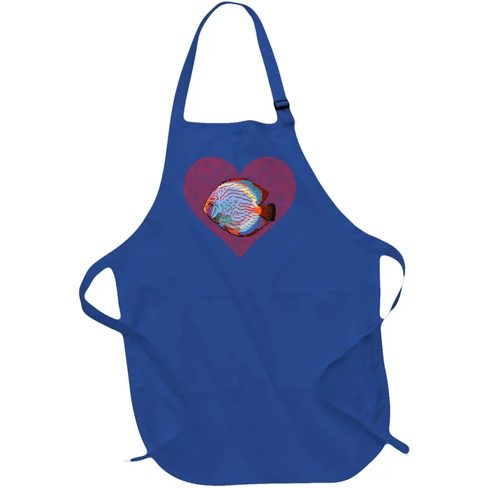 Discus Fish Valentines Day Fish Love Fingerprint Gift Full-Length Apron With Pocket