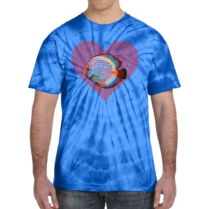 Discus Fish Valentines Day Fish Love Fingerprint Gift Tie-Dye T-Shirt