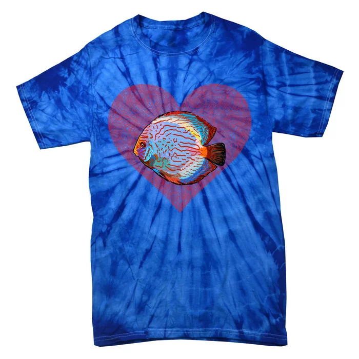 Discus Fish Valentines Day Fish Love Fingerprint Gift Tie-Dye T-Shirt