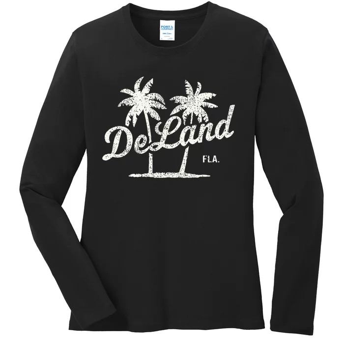 Deland Florida Vintage 70s Palm Trees Ladies Long Sleeve Shirt