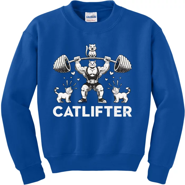 Deadlifter Fitness Workout Bodybuilder Deadlifting Cat Gift Kids Sweatshirt