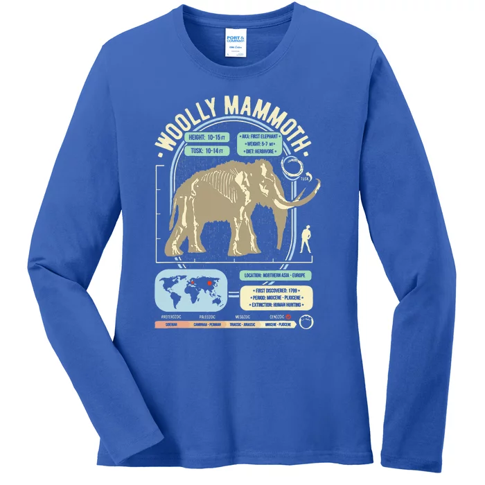 Dinosaur Facts Woolly Mammoth Science & Anatomy Gift Ladies Long Sleeve Shirt