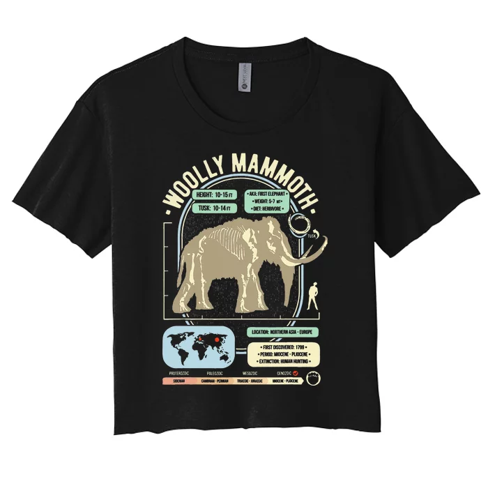 Dinosaur Facts Woolly Mammoth Science & Anatomy Gift Women's Crop Top Tee