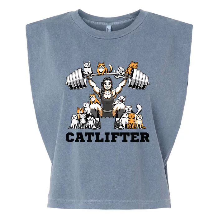 Deadlifter Fitness Workout Bodybuilder Deadlifting Cat Cute Gift Garment-Dyed Women's Muscle Tee