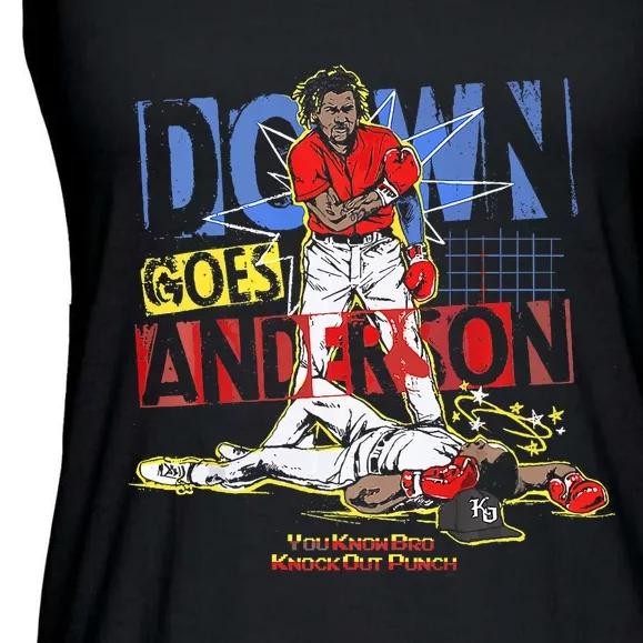 DOWN GOES ANDERSON FUNNY BASEBALL Trending Design Ladies Essential Flowy Tank