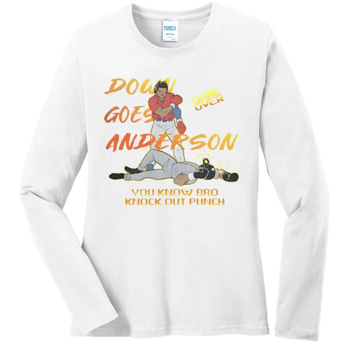 Down Goes Anderson Funny Baseball Meme Ladies Long Sleeve Shirt