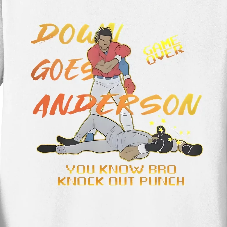 Down Goes Anderson Funny Baseball Meme Kids Long Sleeve Shirt