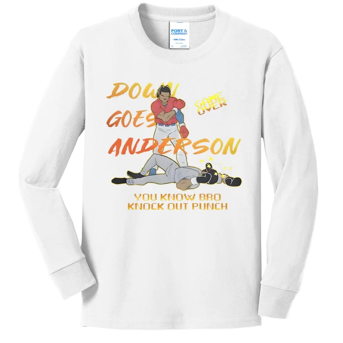 Down Goes Anderson Funny Baseball Meme Kids Long Sleeve Shirt