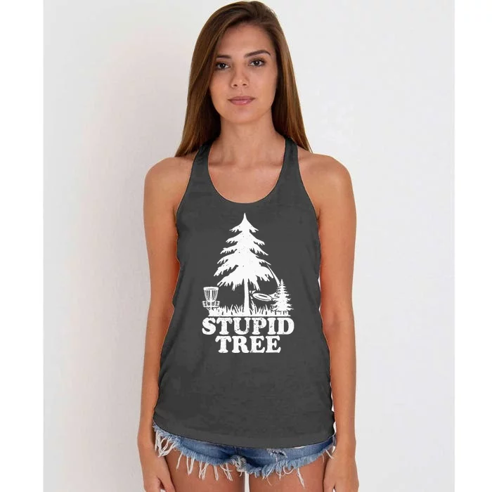 Disc Golf Art For  Stupid Tree Fun Disc Golf Player Women's Knotted Racerback Tank