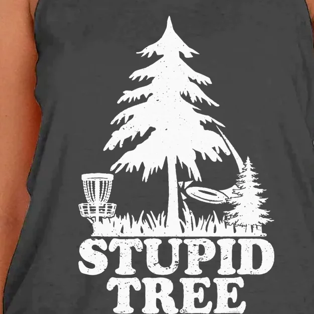 Disc Golf Art For  Stupid Tree Fun Disc Golf Player Women's Knotted Racerback Tank