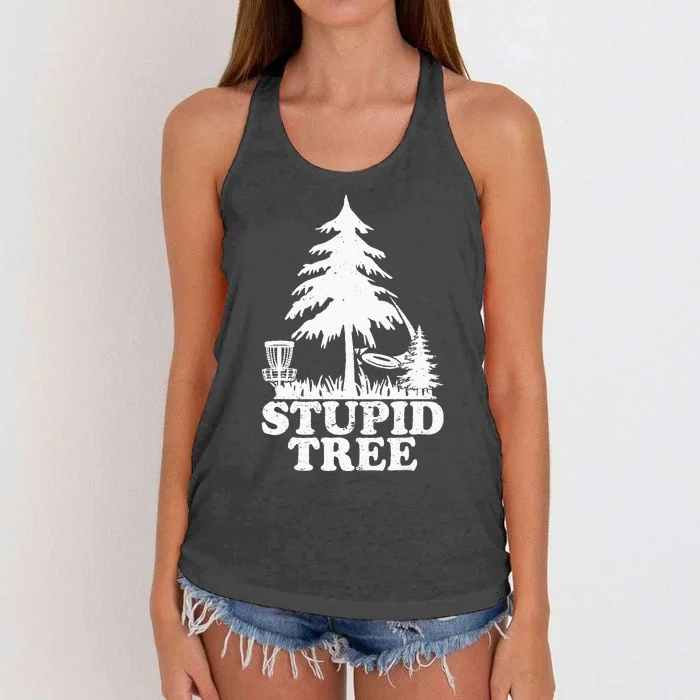 Disc Golf Art For  Stupid Tree Fun Disc Golf Player Women's Knotted Racerback Tank