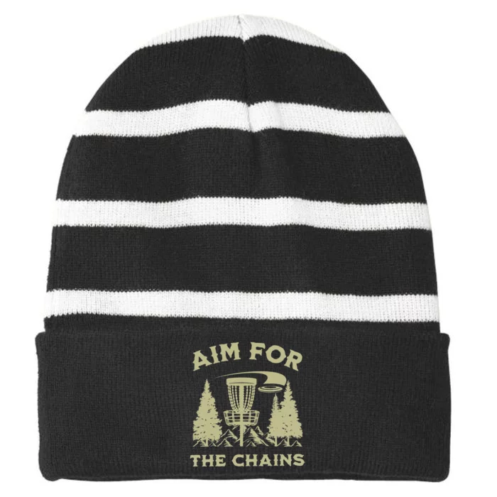 Disc Golf Aim For The Chains IV Striped Beanie with Solid Band