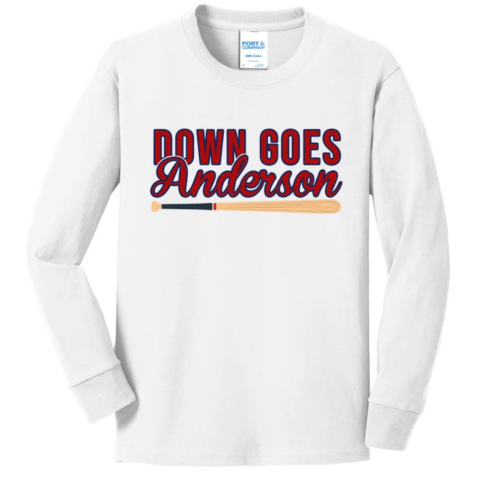 Down Goes Anderson Baseball Bat Kids Long Sleeve Shirt