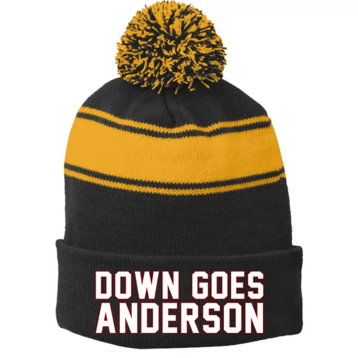 Down Goes Anderson Baseball Cleveland Vs Chicago Stripe Pom Pom Beanie