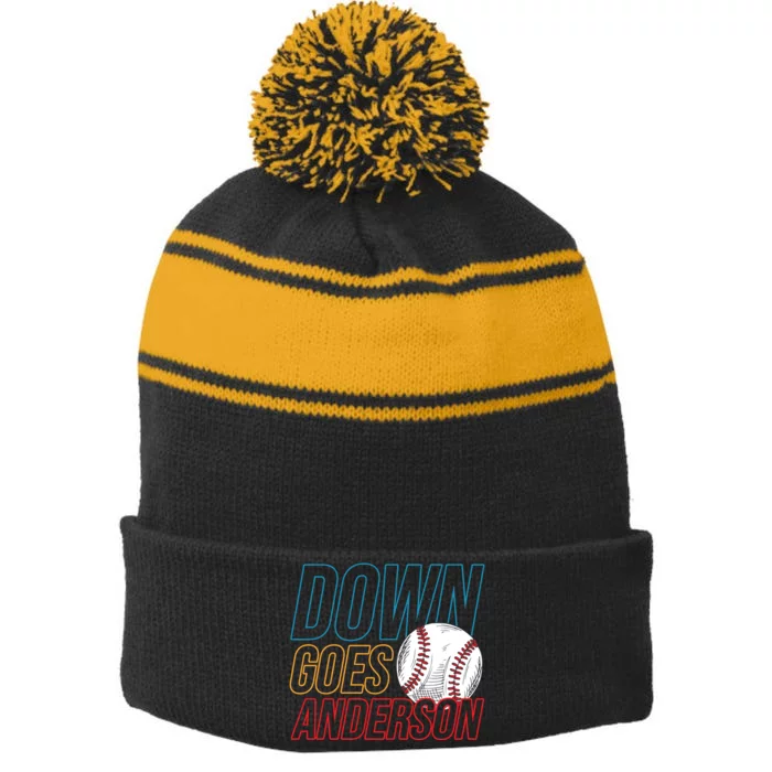 Down Goes Anderson Baseball Cleveland Chicago Fight Stripe Pom Pom Beanie