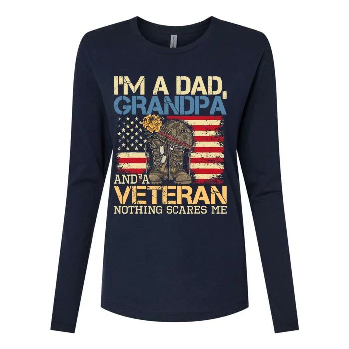 Dad Grandpa And A Veteran Granddad Papa Womens Cotton Relaxed Long Sleeve T-Shirt