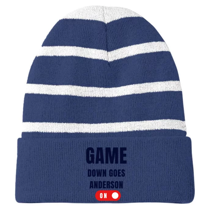 Down Goes Anderson Striped Beanie with Solid Band