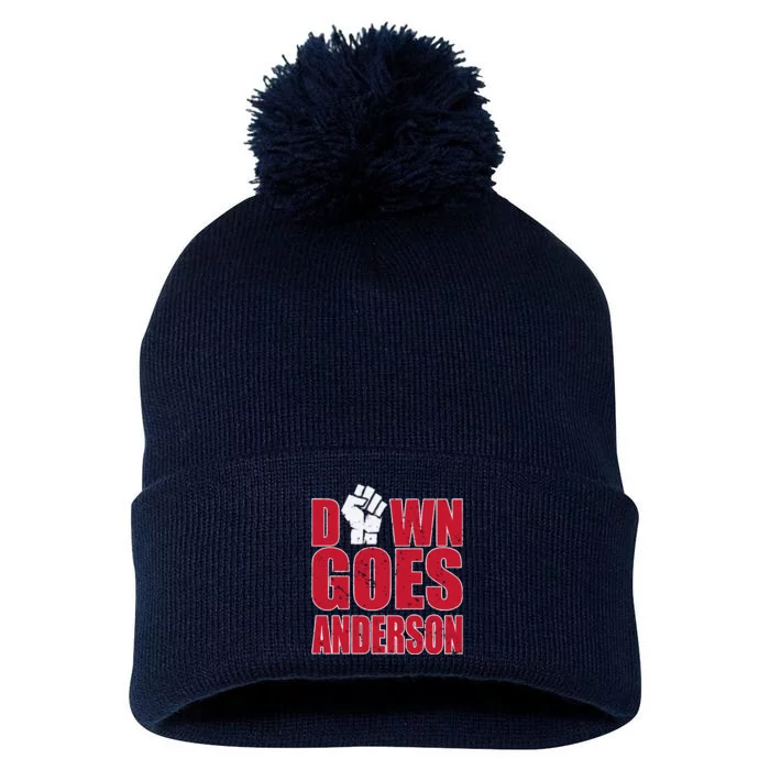 DOWN GOES ANDERSON FUNNY BASEBALL Pom Pom 12in Knit Beanie