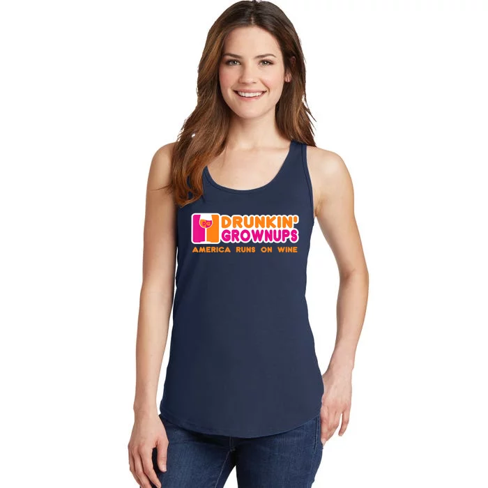 Drunkin' Grownups America Runs On Wine Funny Drinking Quote Ladies Essential Tank