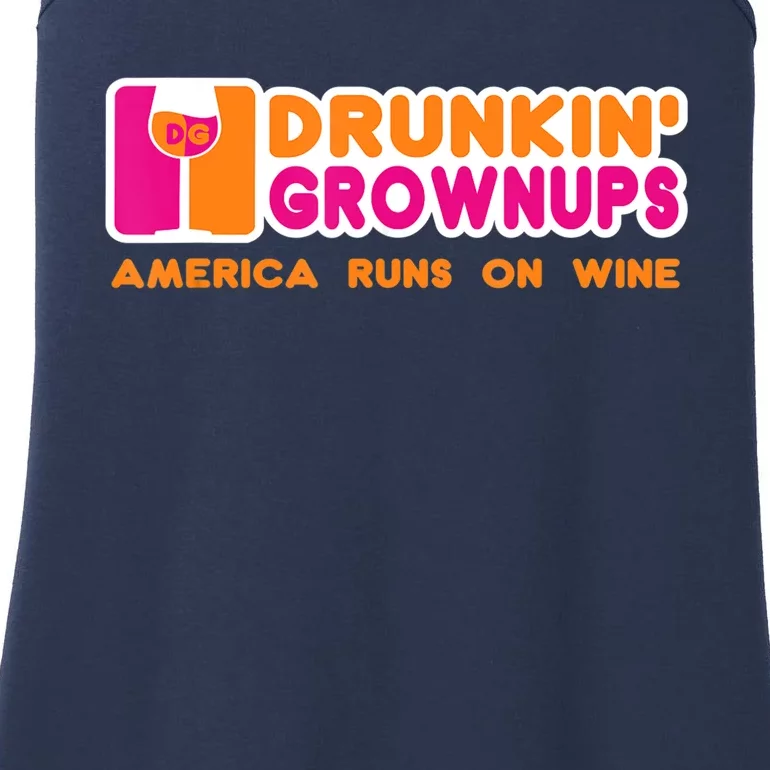 Drunkin' Grownups America Runs On Wine Funny Drinking Quote Ladies Essential Tank