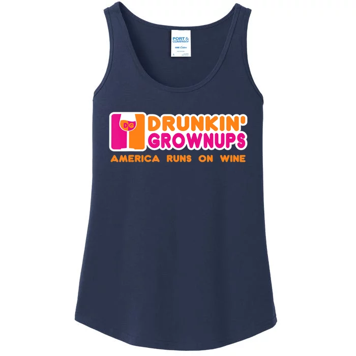 Drunkin' Grownups America Runs On Wine Funny Drinking Quote Ladies Essential Tank